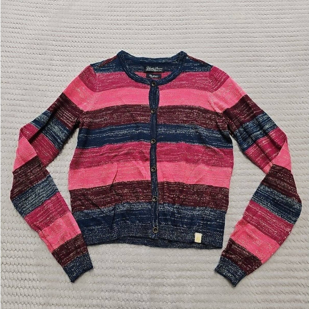 Lucky Brand Pink Navy Striped Sparkle  Cardigan GIRLS